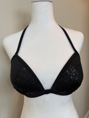 VENUS Black Sequin Adjustable Band Halter Bra Bikini Top Size C